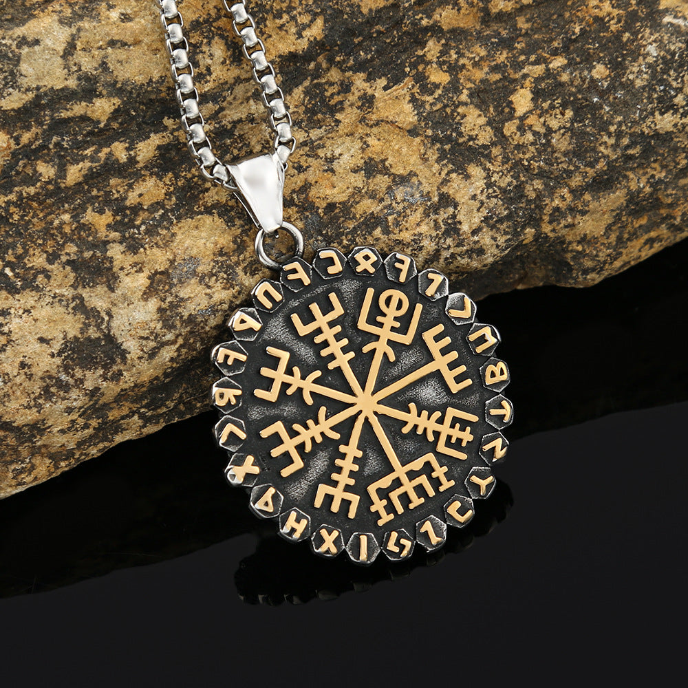Steel Viking Compass Rune Retro Personality Necklace