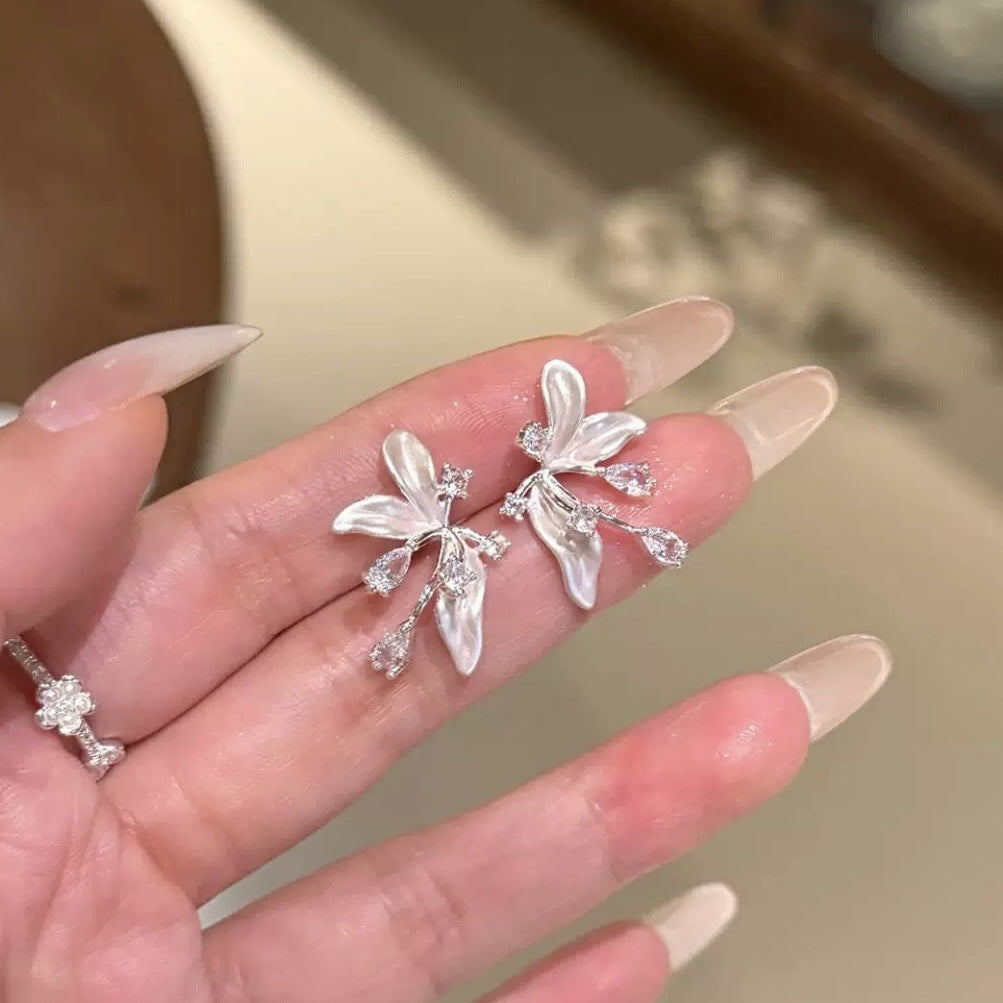 Women's Flash Zircon Pink Iris Flower For Design Light Luxury High-grade Earrings