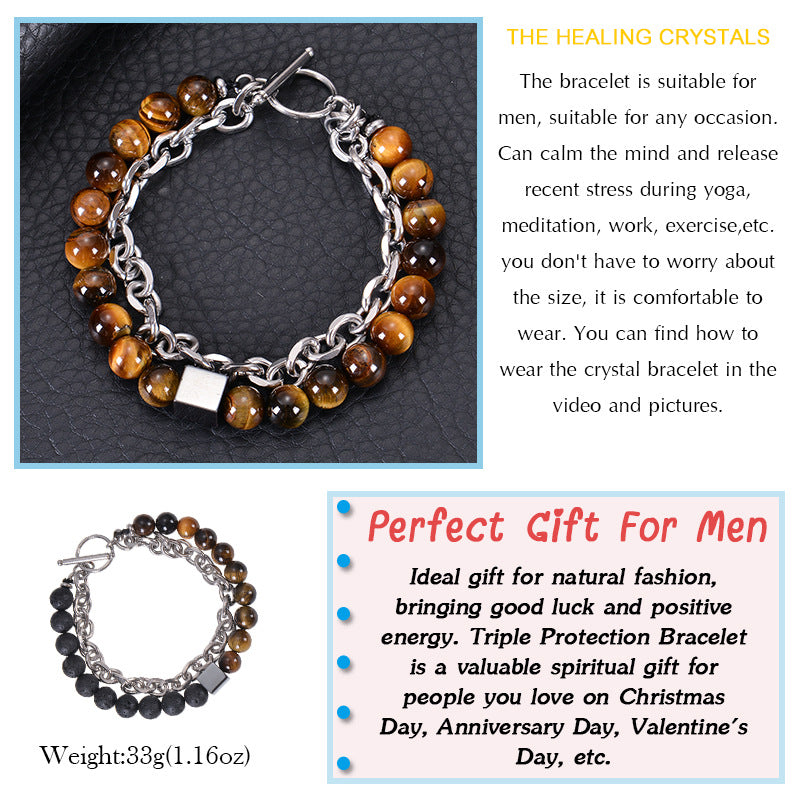 Men's Stainless Steel Square Black Magnet Beaded Bracelet