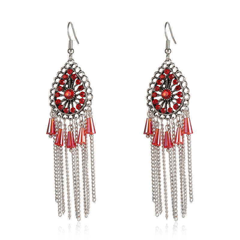 Creative Drop-shaped Jeweled Long Chinese Style Jewelry Earrings