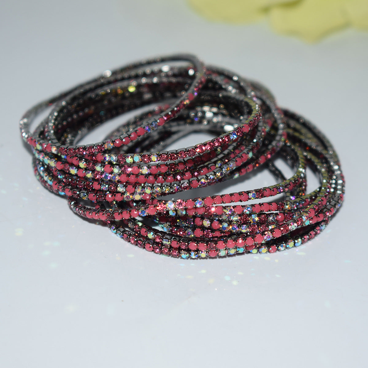 Row Rhinestone Thin Rubber Band Elastic Bracelets