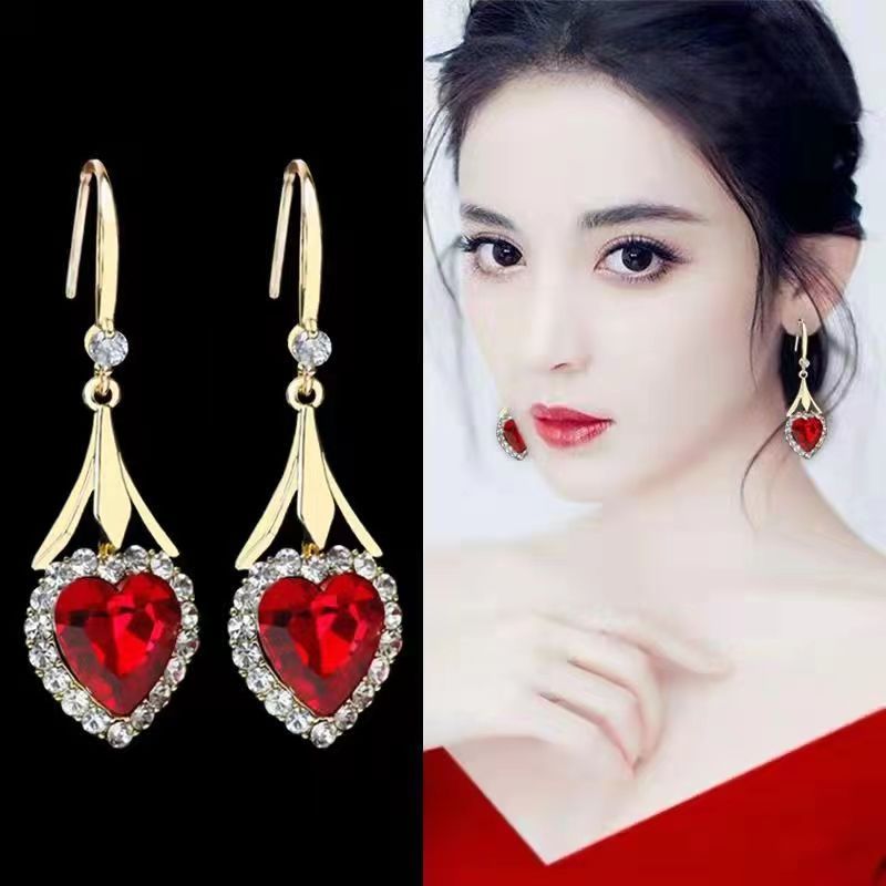 Women's Ocean Heart Blue Crystal For Trendy High-grade Light Ear Hook