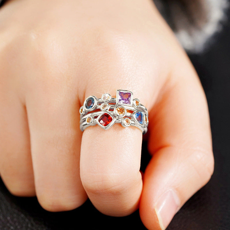 Classy Shi Geometric Multicolor Unique Female Rings
