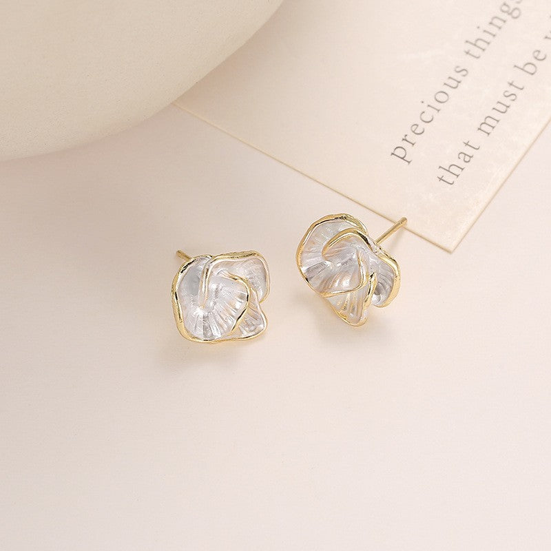 Summer Stylish Flower Sier Pin Sweet High Sense Design Petal Earrings