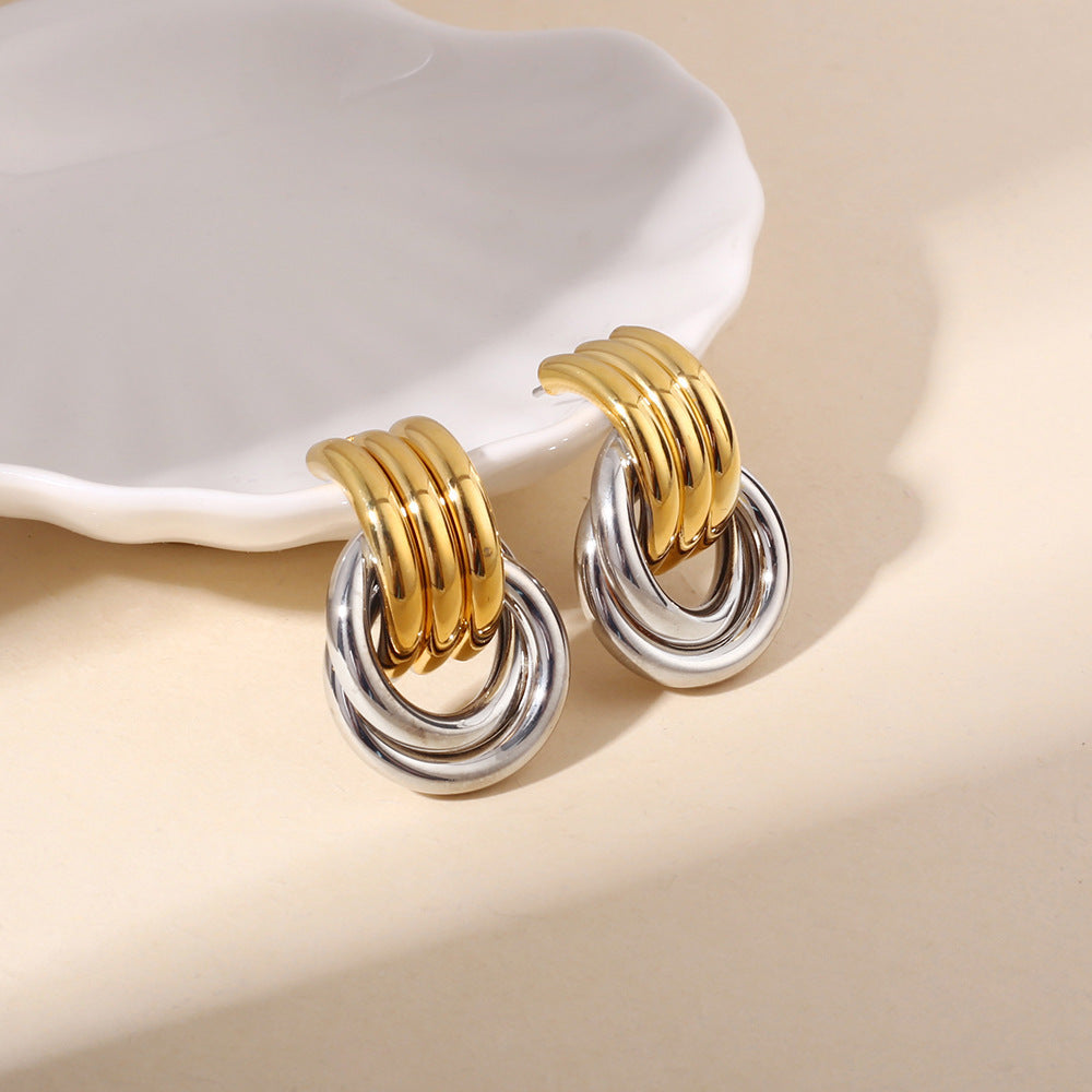 Metal Beautiful Circle Female Cold Wind Tassel Earrings