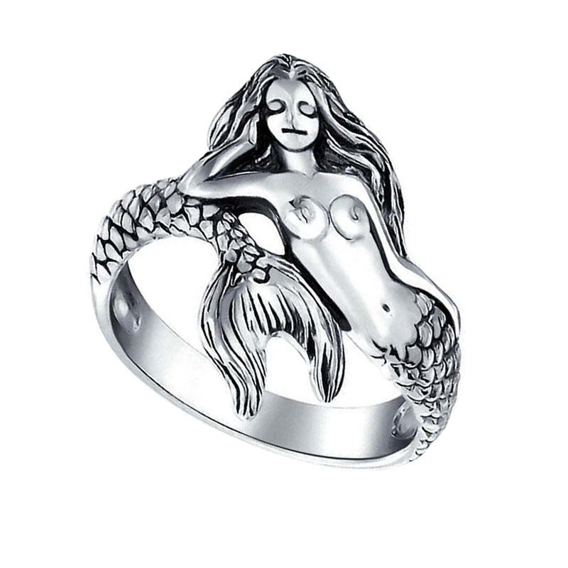 Women's Retro Mermaid Simple Trendy Versatile Creative Adjustable Imitation Thai Sier Ring