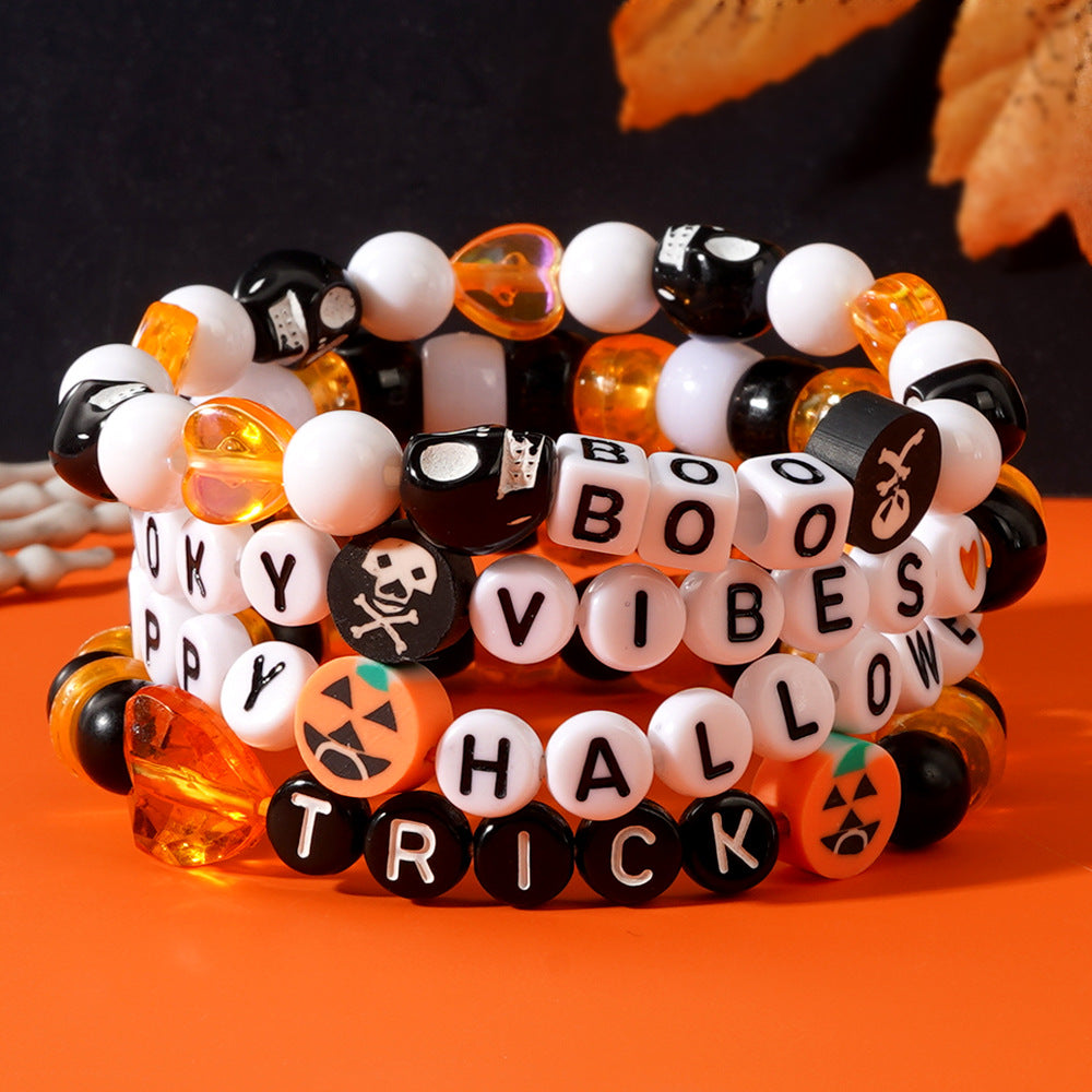 Clay Acrylic Round Beads Stringed Skull Bracelets