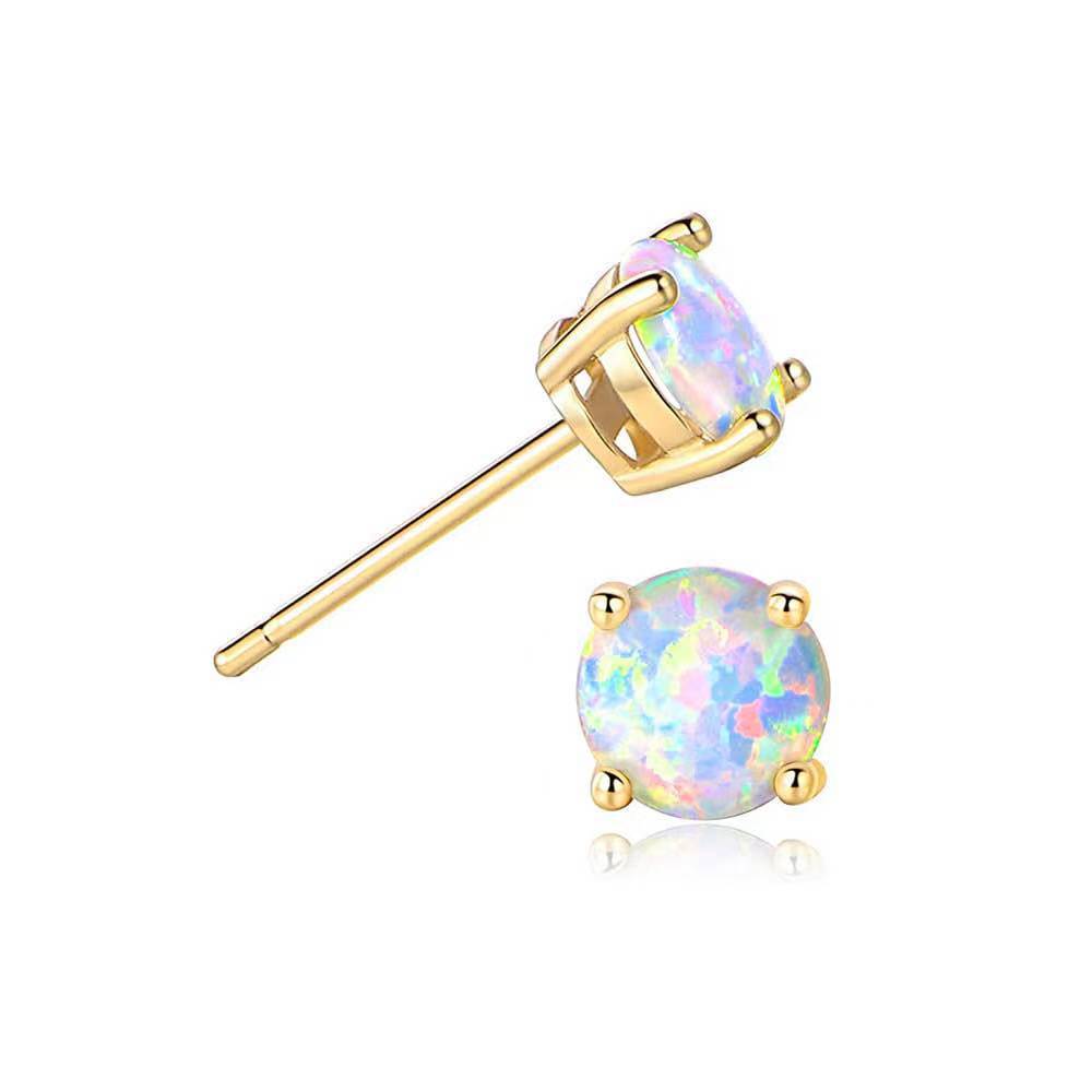 Women's Popular White Opal Round Mini Single Stud Earrings