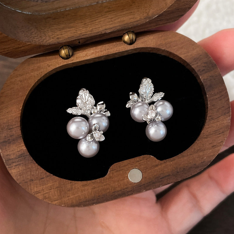 Korean Style Zircon Pearl Cold Simple Elegant Light Luxury Stud Earrings