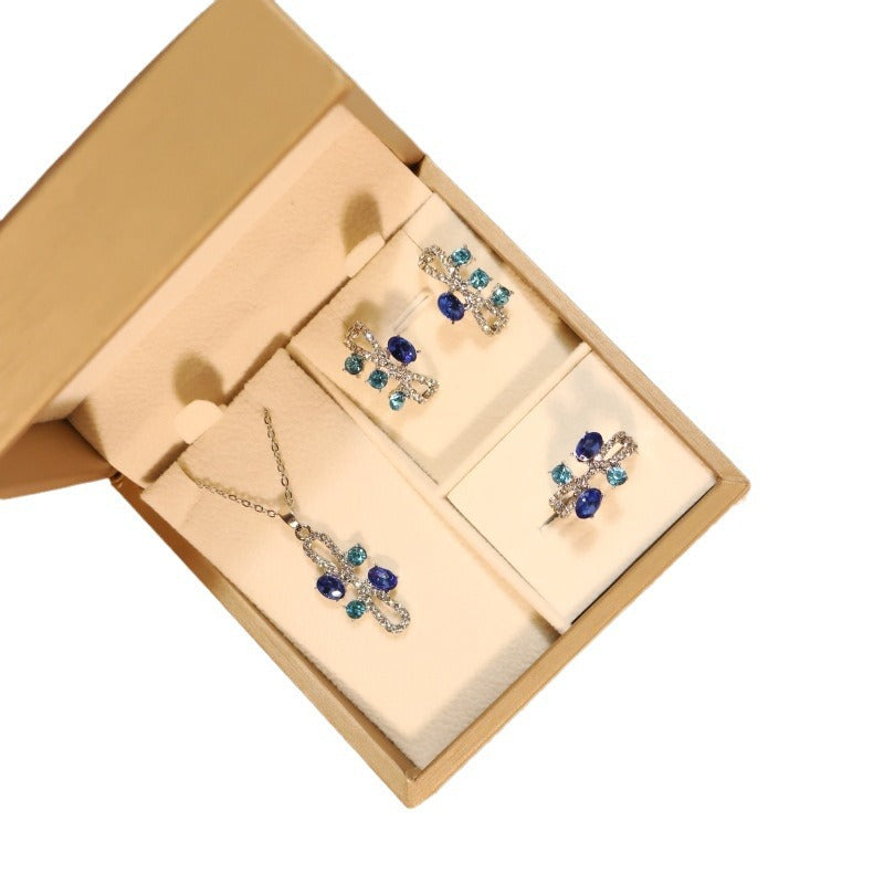 Simple Inlaid Aquamarine Magic Color Three-piece Necklace