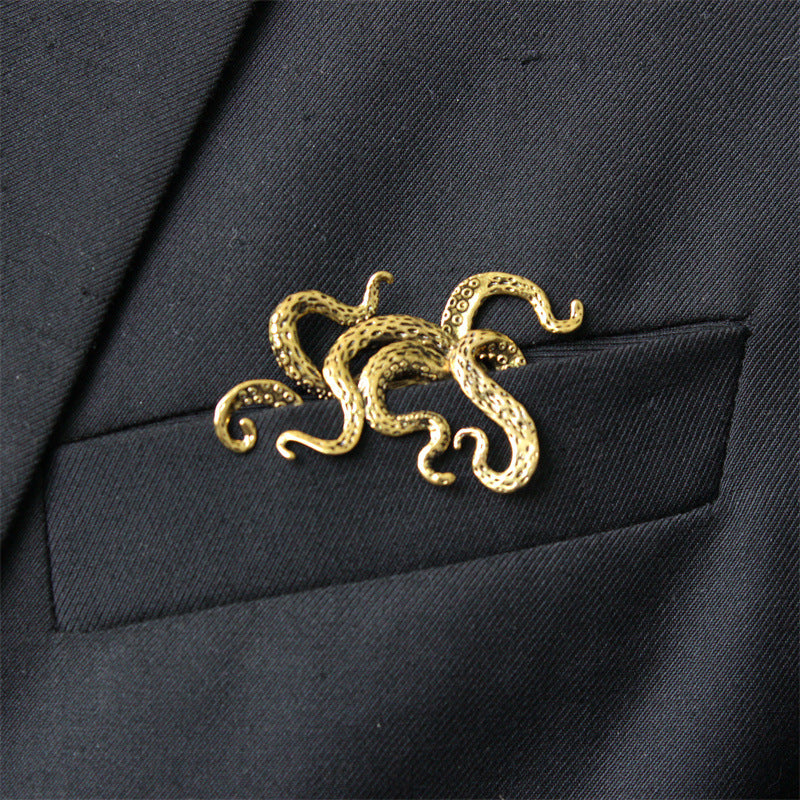 Men's Metal Square Retro Octopus Crocodile Punk Brooch Brooches