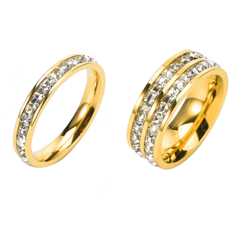 Women's & Men's Diamond Titanium Steel Double Row Full Ring