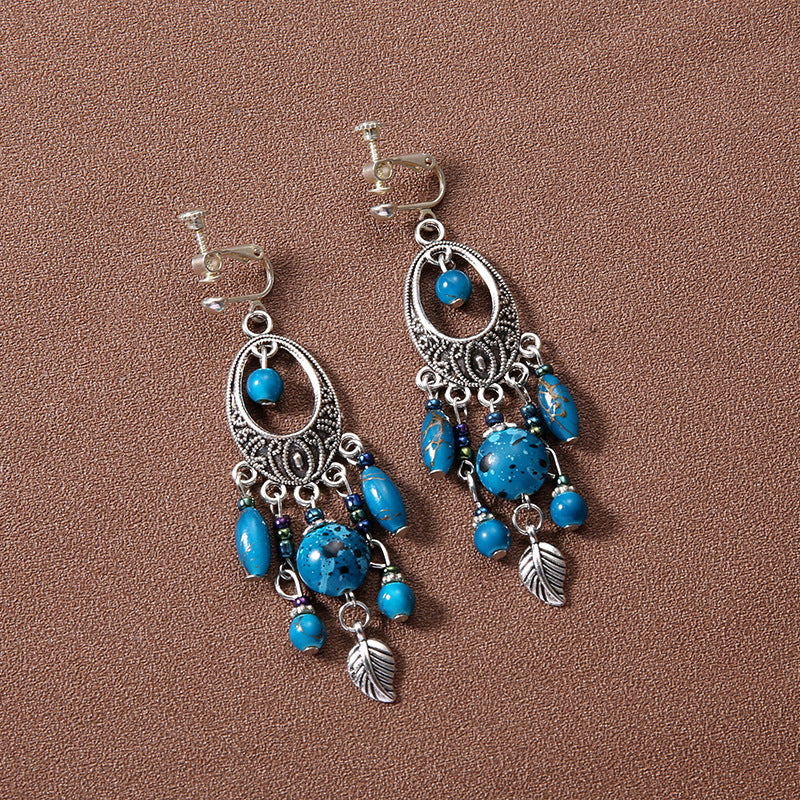 Ethnic Antique Sier Goddess Ornament Slim Earrings