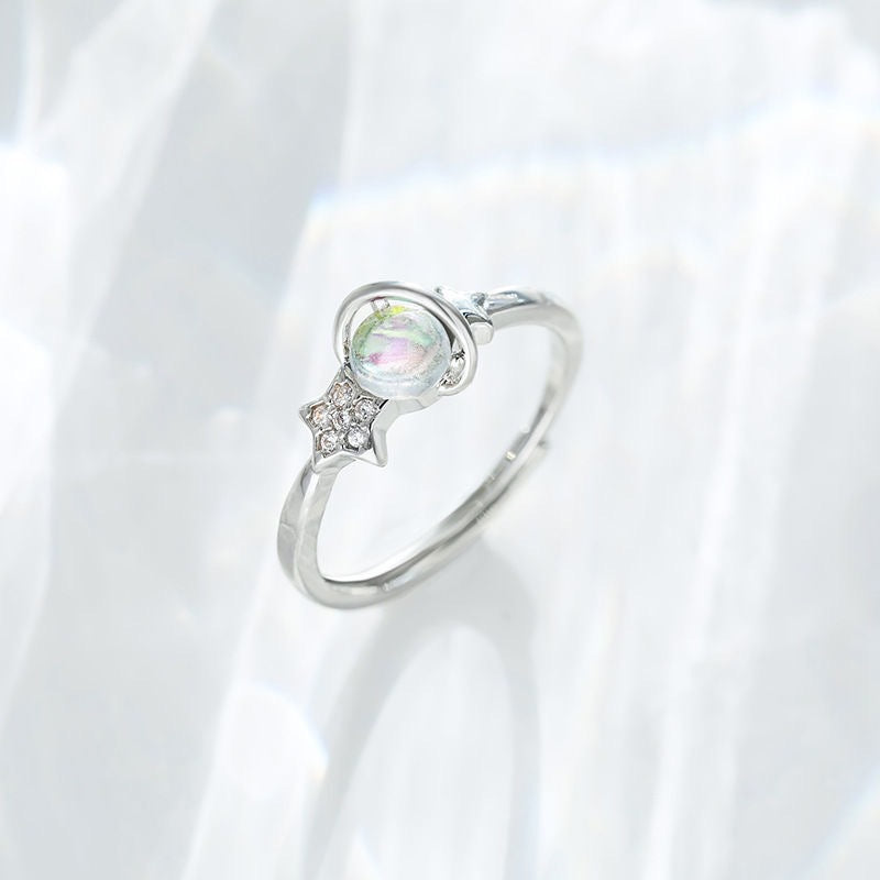 Star Moon Moonstone Female Design Korean Style Index Finger Fresh Ring