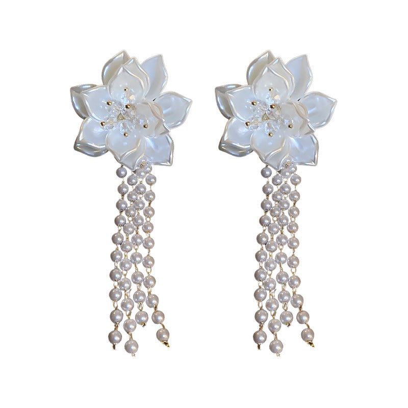Pearl Flower Tassel Niche Temperament Atmosphere Affordable Earrings