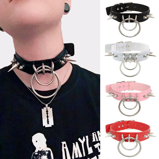 Environmental Protection Leather Fashion Spike Rivet Neckband Double Necklace
