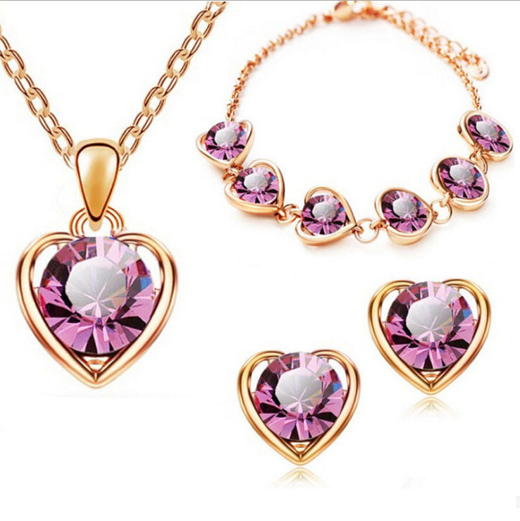 Stylish Durable Fashion Crystal Heart-shaped Heart Jewelry Set