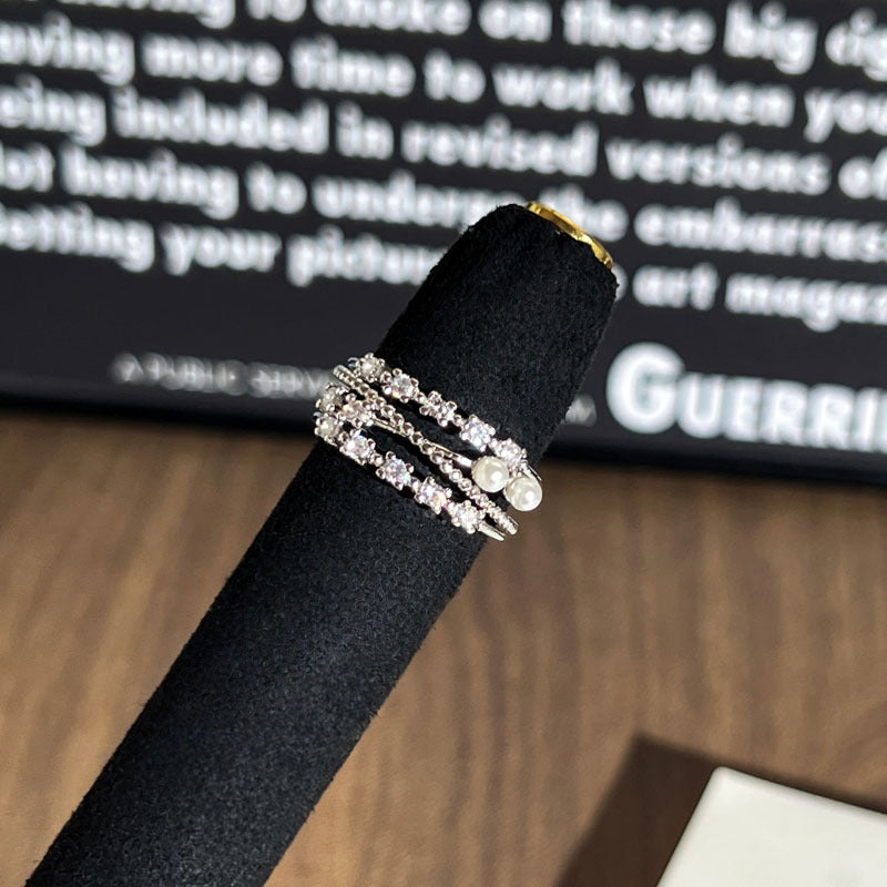 Diamond Pearl Light Luxury Texture Metallic Open Female Twin Fashion Ring