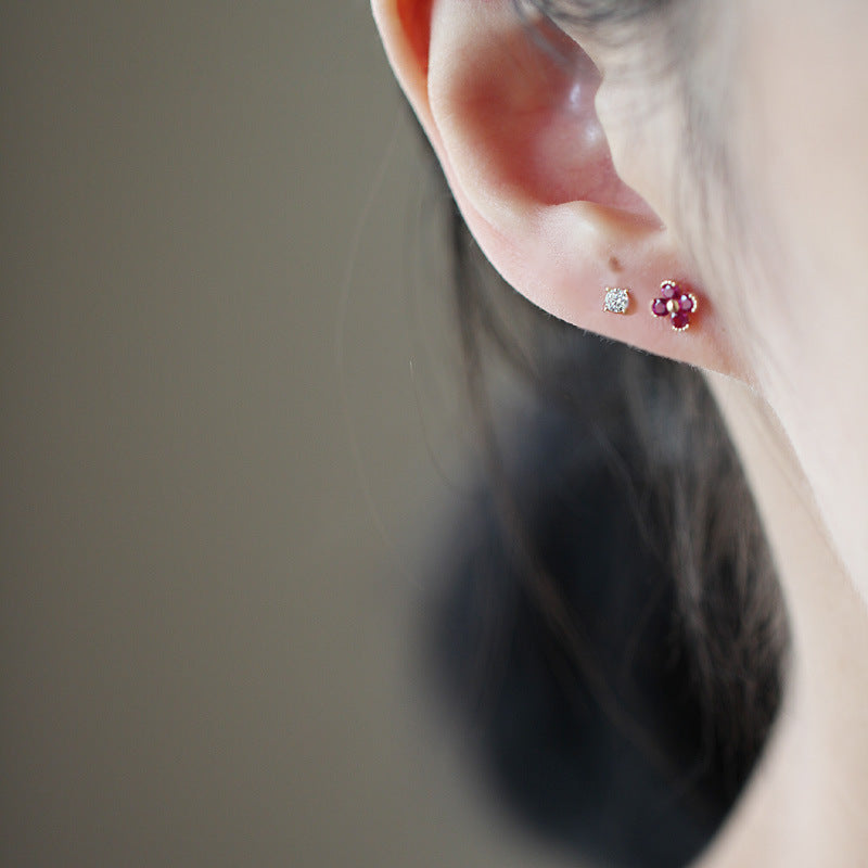 Red Little Flowers Ruby Color Small Rings
