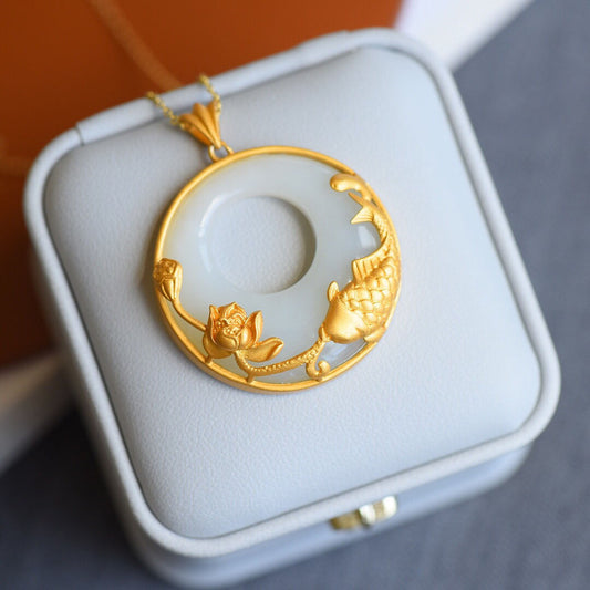 Natural Jade Peace Buckle Koi Clavicle Chain Temperament Wild Female Necklace