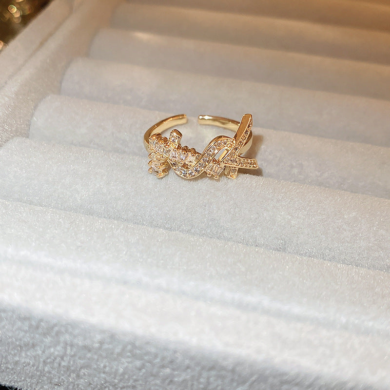 Gold-plated Zircon Geometric Open Korean Style Rings