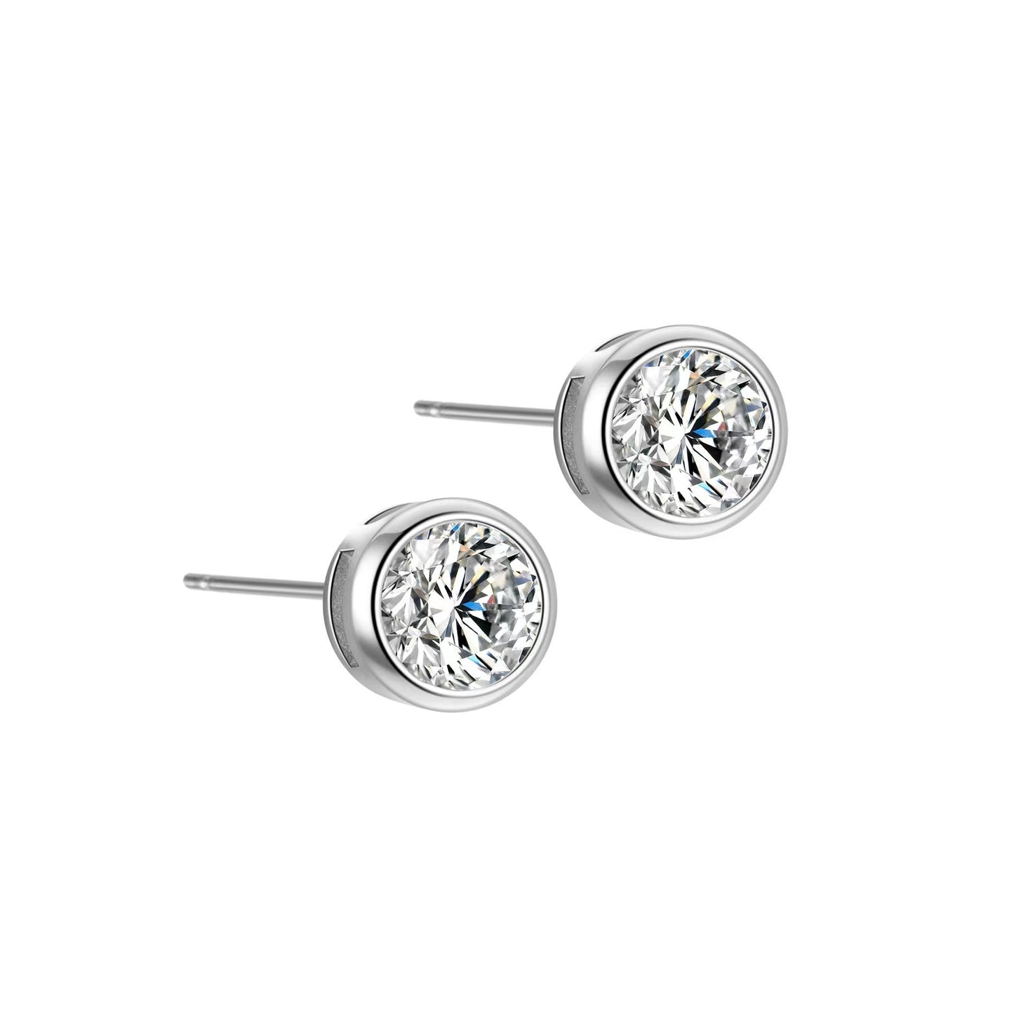 Women's Stone Zircon Round Single Diamond Plated Simple Unisex Stud Earrings