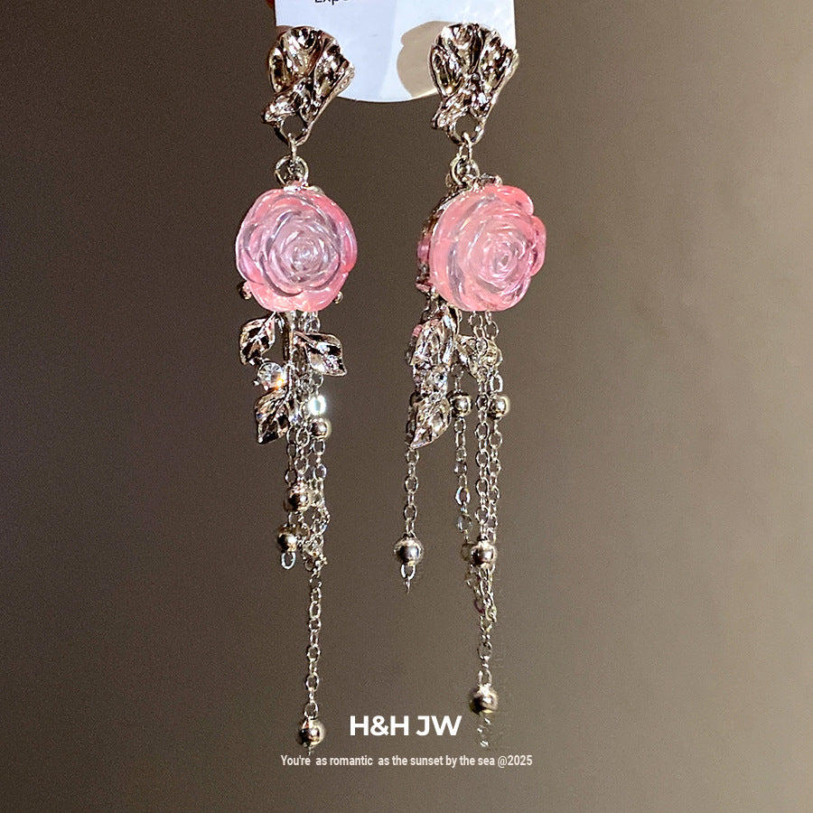 Women's Resin Pleated Flower Tassel Stylish Simple Eardrops Light Luxury High-grade Rings