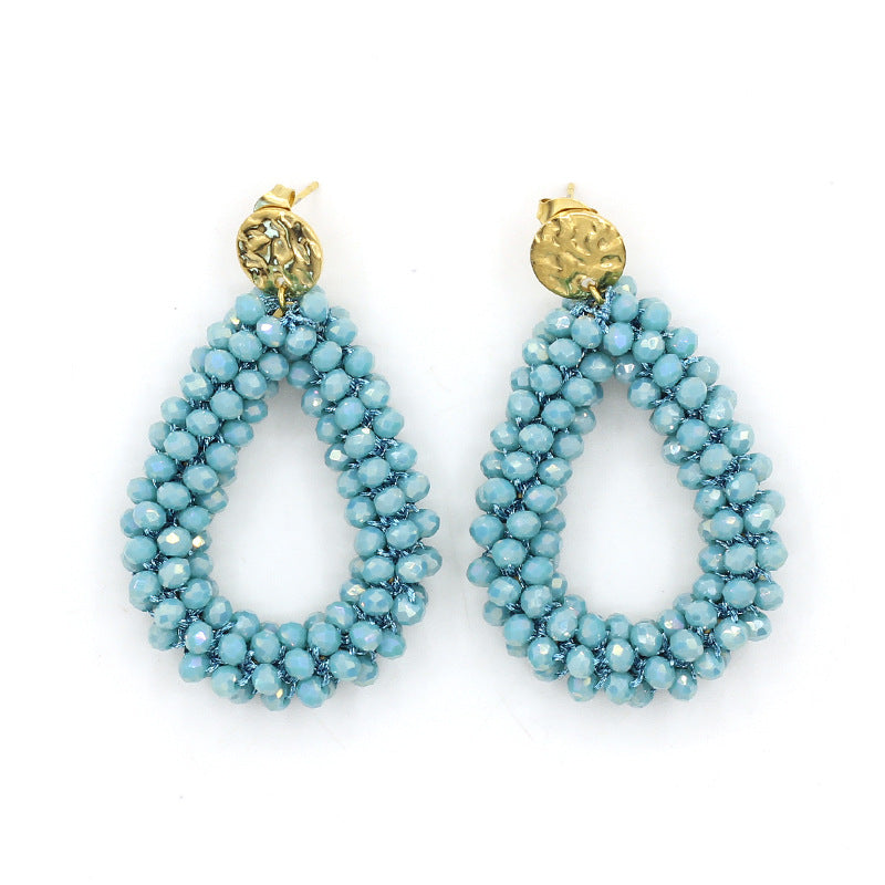 Women's Handmade Woven Crystal Fashion Water Drop Creative Bohemian Chic Earrings