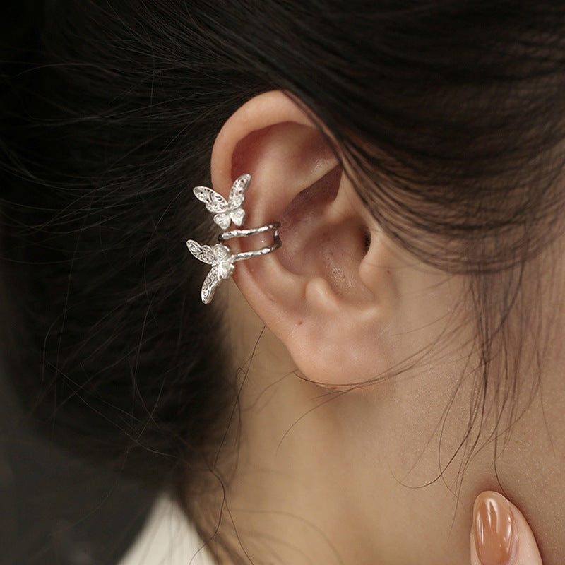Grass Pattern Butterfly Ear Clip Autumn Spring Niche National Fashion Earrings