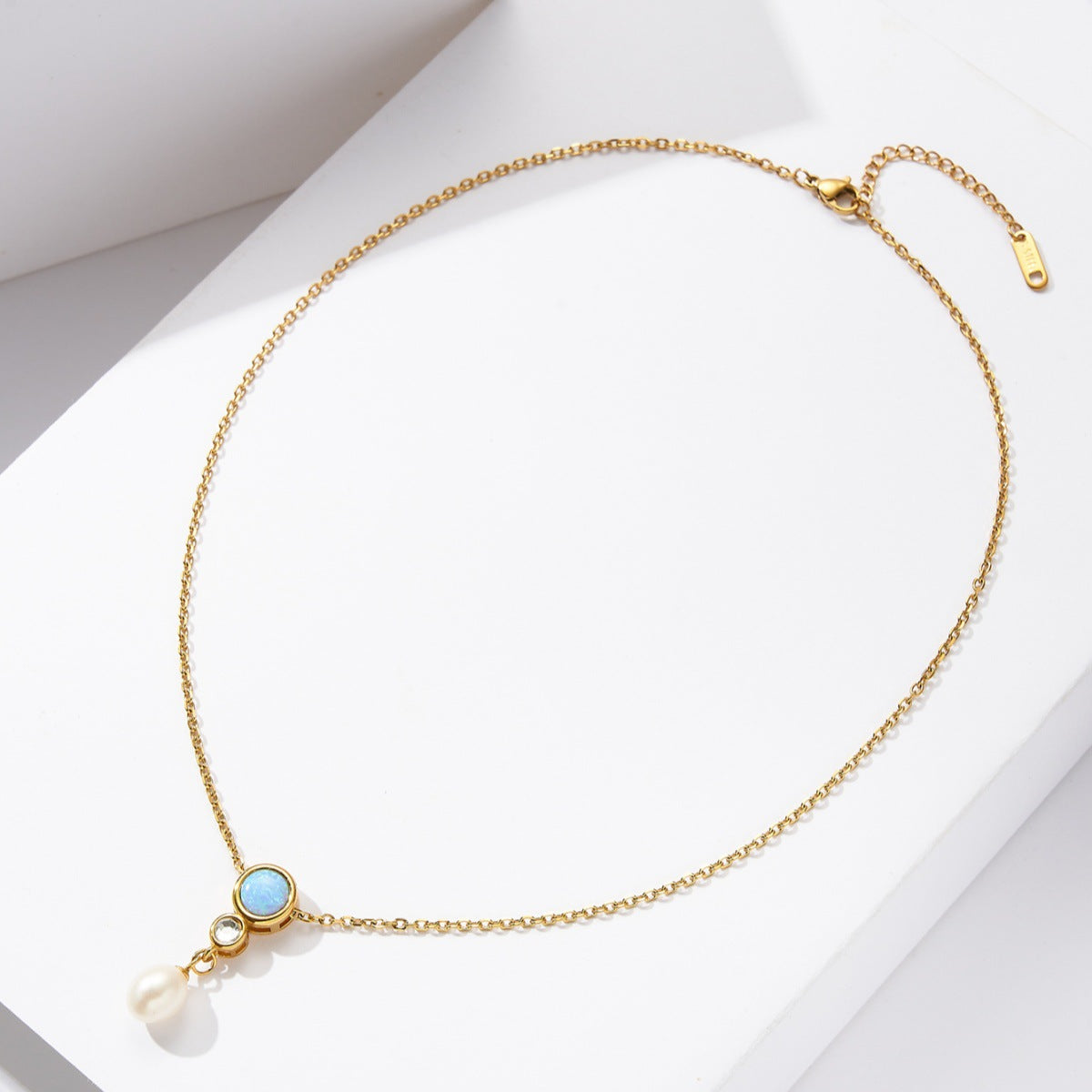 Titanium Steel Freshwater Pearl Opel Cross Clavicle Chain Batch Rose Necklace