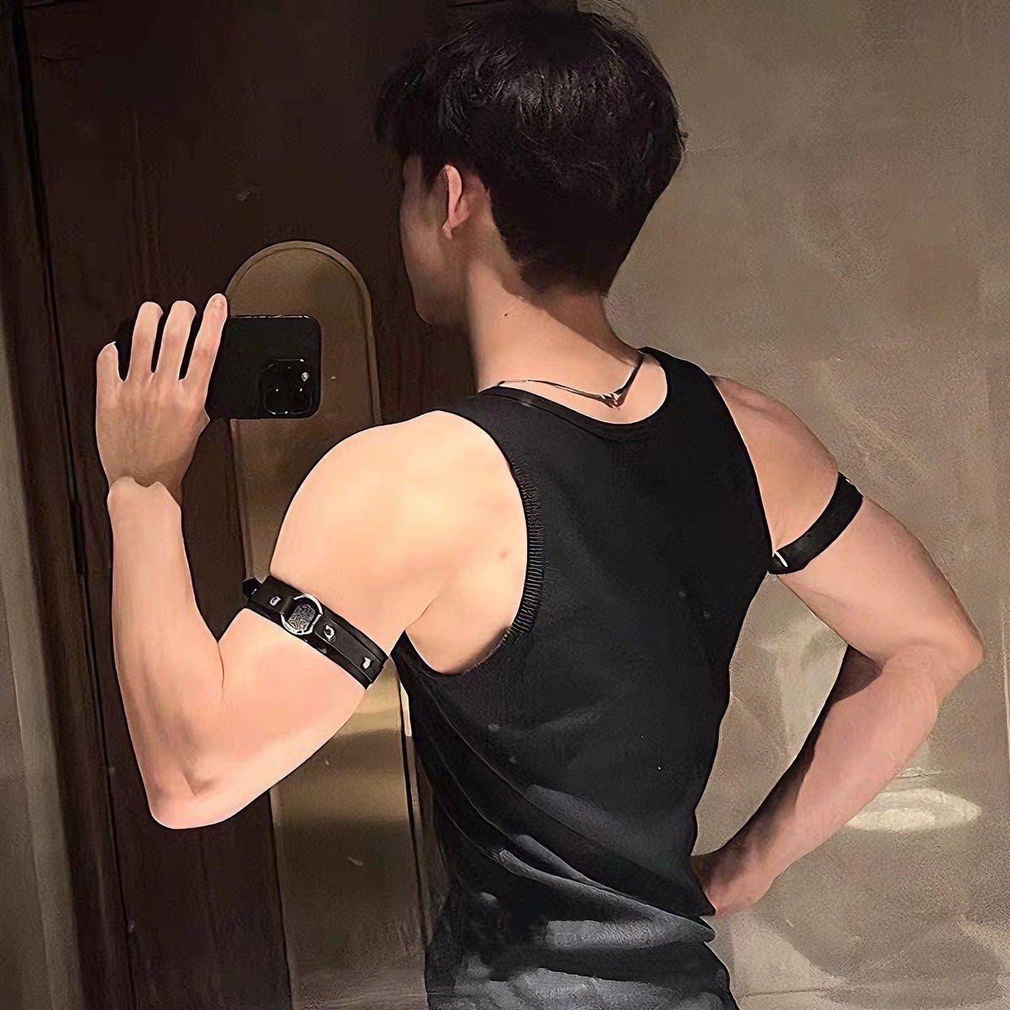 Men's Shirt Sports Sleeve Arm Band Guard Strap Black Collar Rings