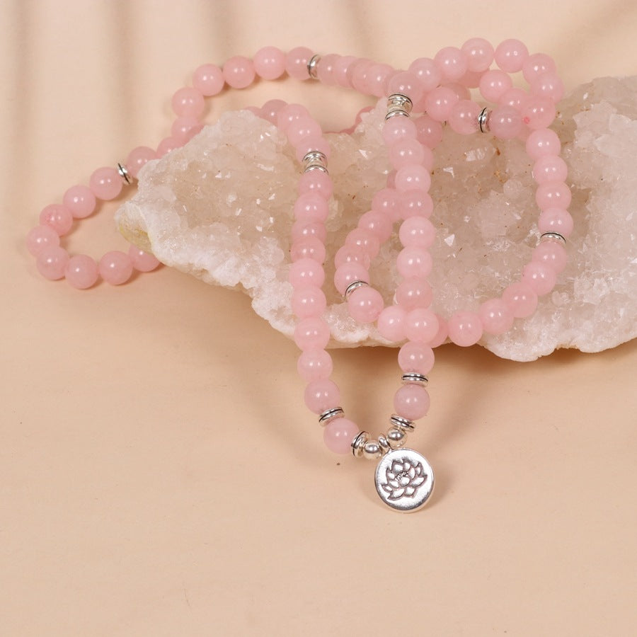 Beads String Lotus Pink Stone Beaded Pendants
