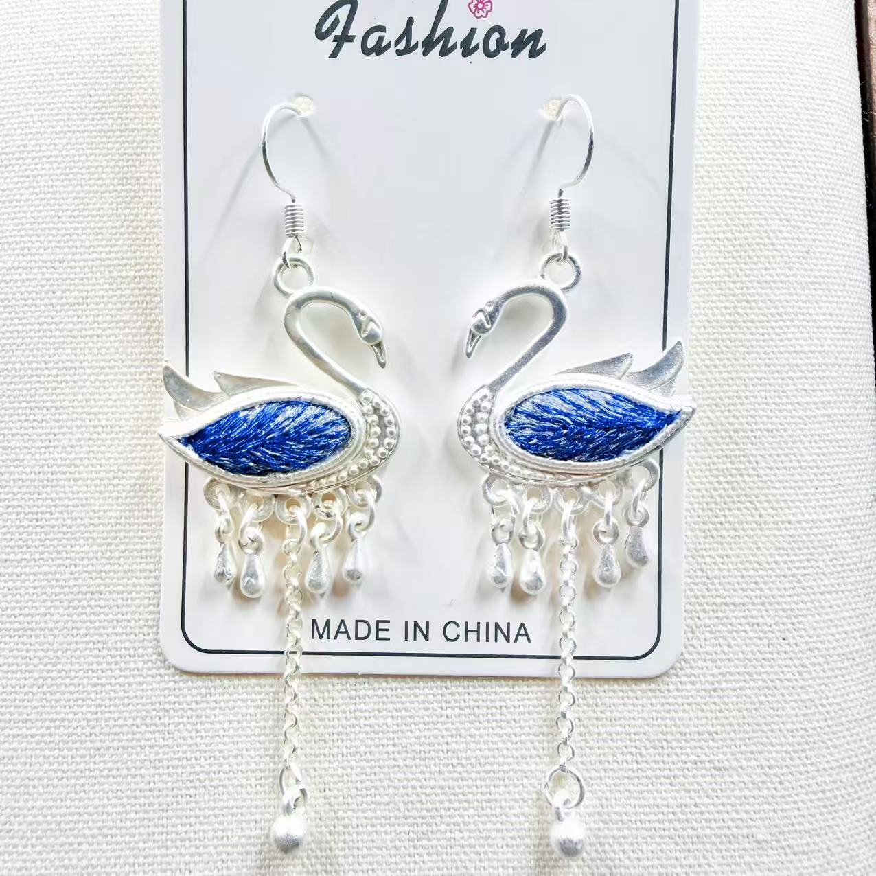 Sier Embroidered Handmade Blue Dyed Butterfly Rings