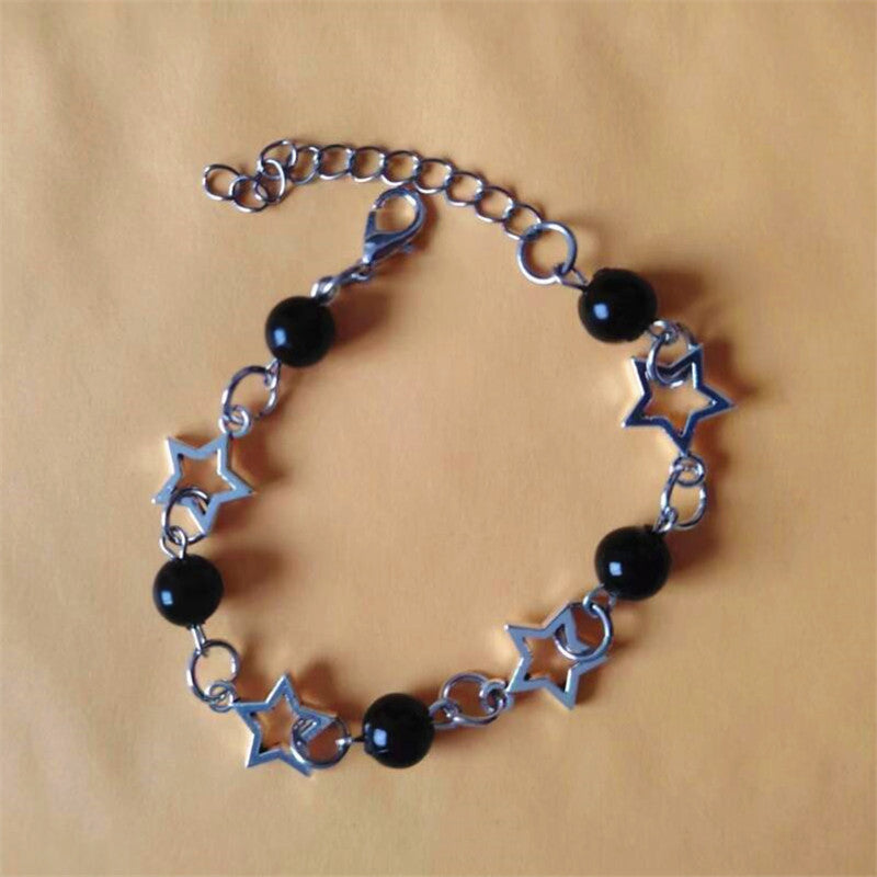 Pop Punk Hollow Pentagram Imitation Pearl Necklace