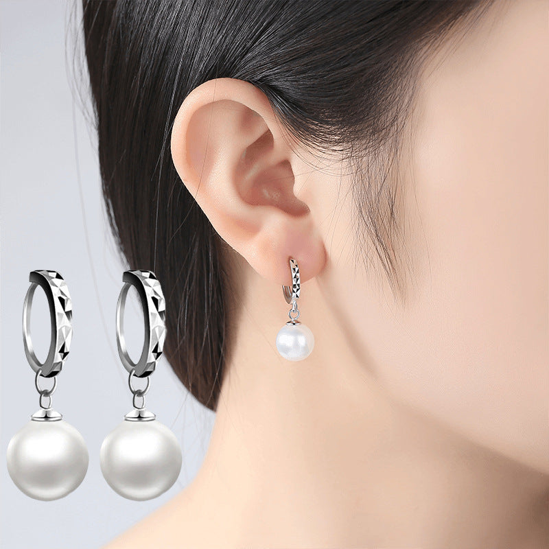 Women's Plated Ear Clip Eardrops Glass Pearl Carven Earrings