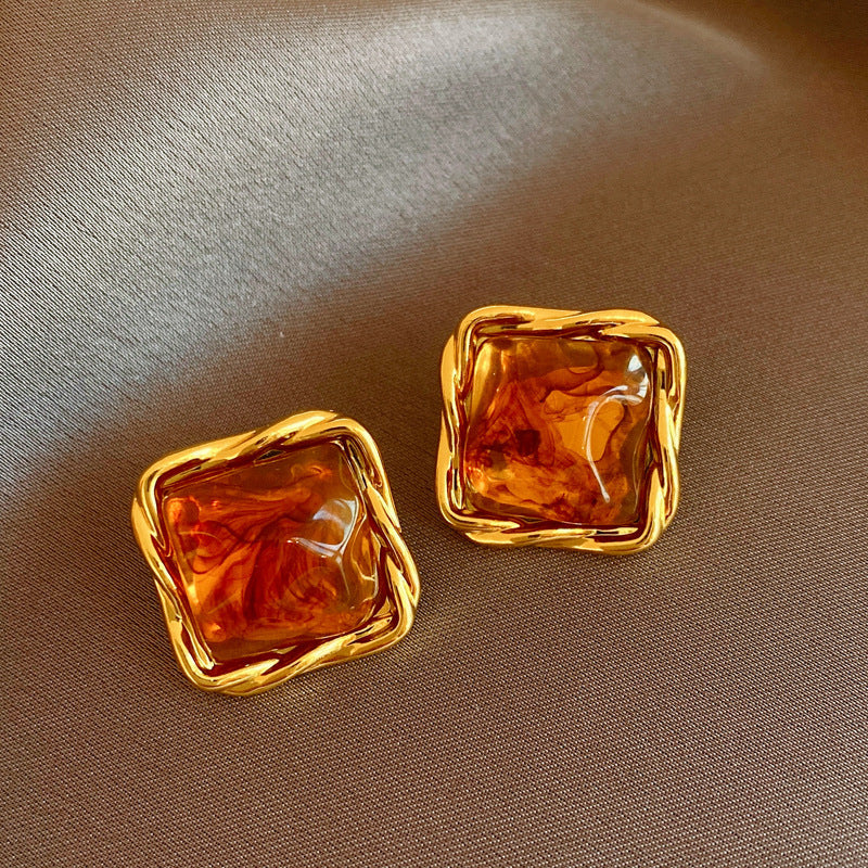 Women's Needle Geometric Irregular Resin Fashionable Retro Earrings
