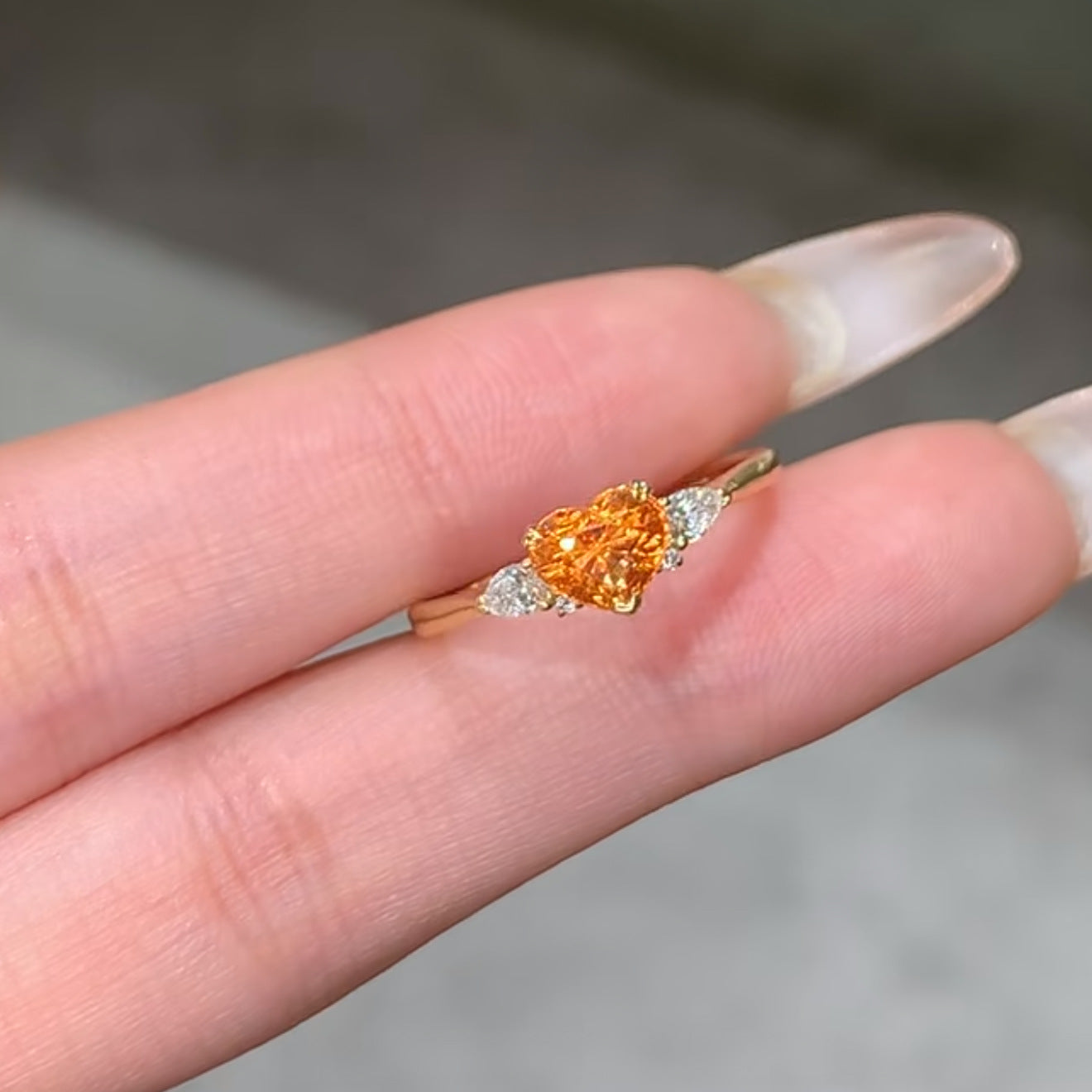 Style Morgan Orange Heart-shaped Exquisite Sweet Ice Flower Cut Peach Ring