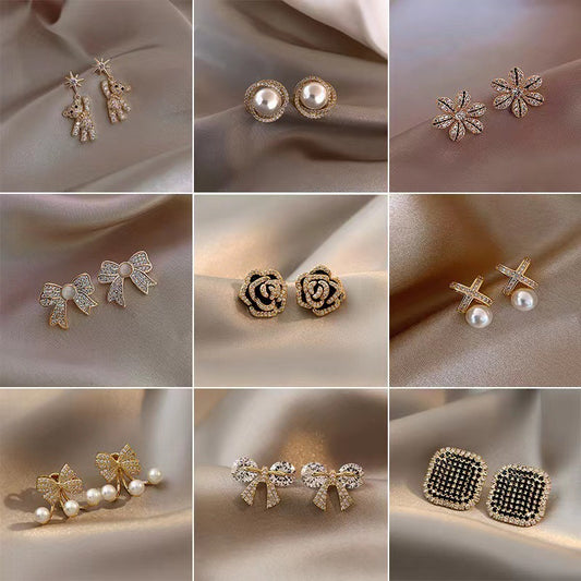 Women's Sier Geometric Fashion Simple Flower Sweet Earrings