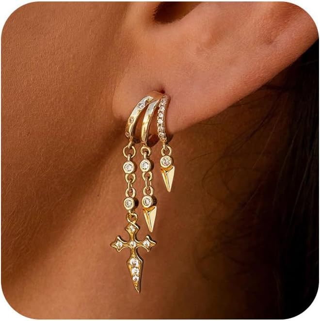Copper Gold-plated Tassel Inlaid Zircon Irregular Fashion Earrings