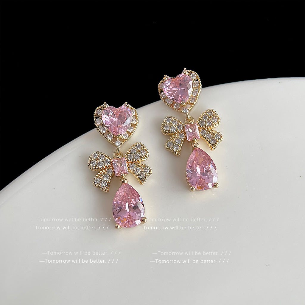 Gold Electroplated Colored Gems Zircon Design Earrings