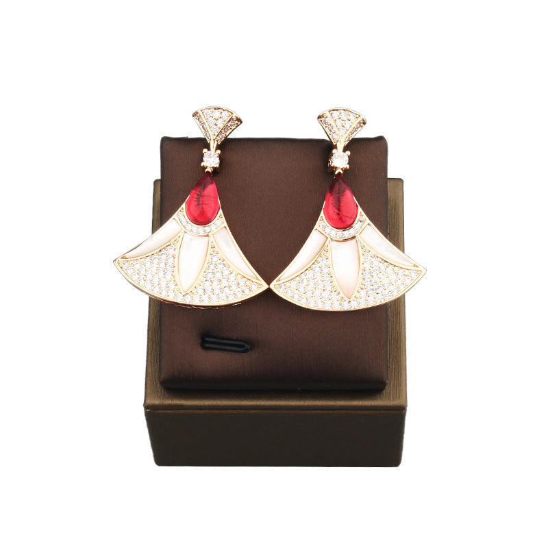 Fan-shaped Skirt Eardrops Lady Temperament Wedding Decoration Gold Female Clavicle Jewelry Set