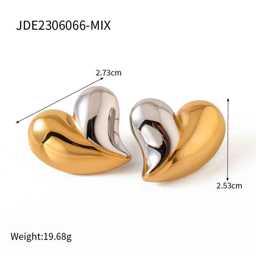 Women's Love Stainless Steel Gold Sier Two-tone Temperament Wild Earrings