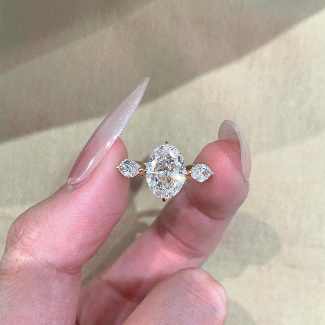 Women's Big Diamond Light Luxury Twin Golden Ring