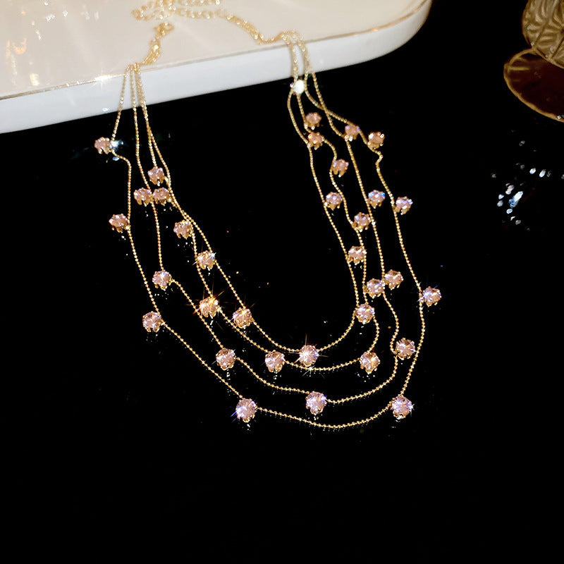 Style Gold Pink Zircon Sweet Elegant Graceful Light Luxury Jewelry Set