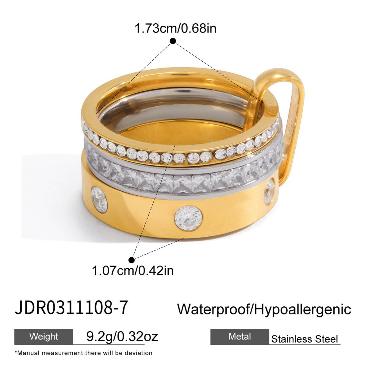 Diamond Twin Light Luxury Niche Design Stainless Steel Color Matching Rings