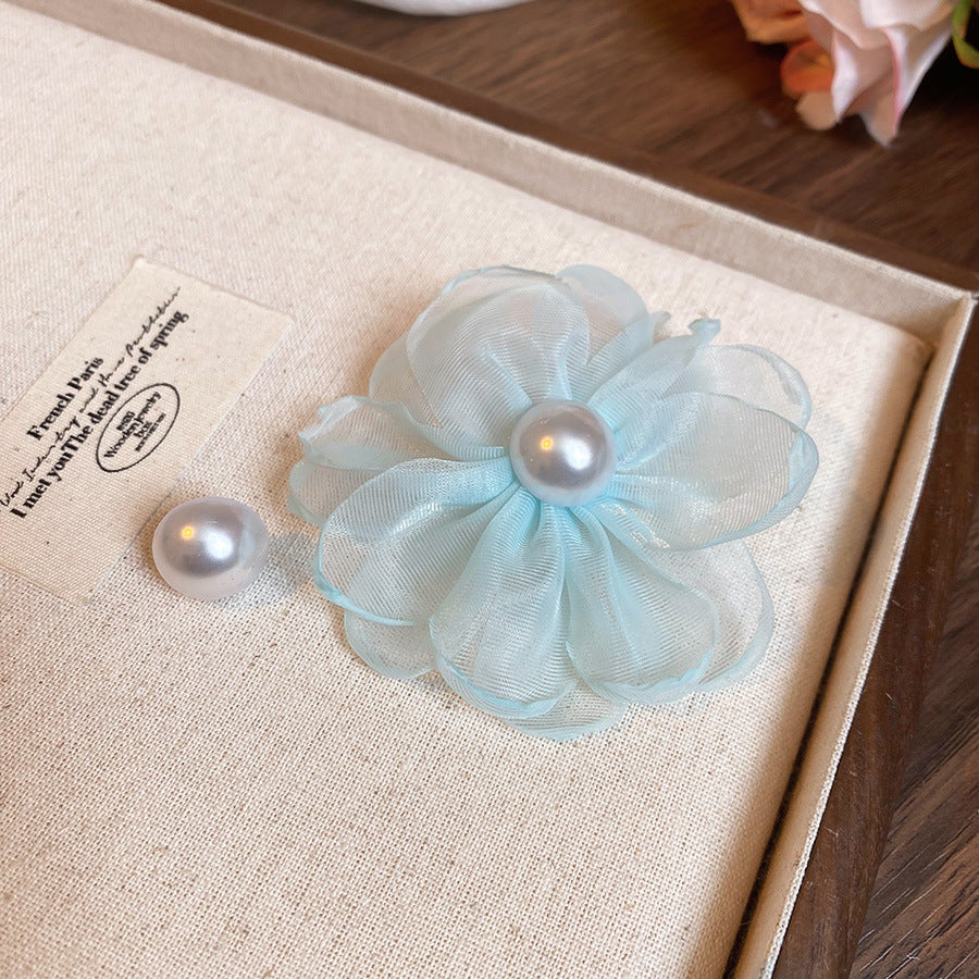 Women's Fresh Blue Fabric Flower Tassel Seaside Vacation Style Light Stud Earrings