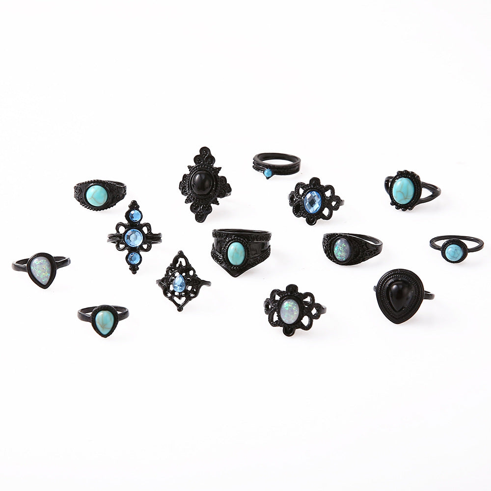 Eye Ethnic Style Turquoise Diamond Blue Black Gemstone Rings