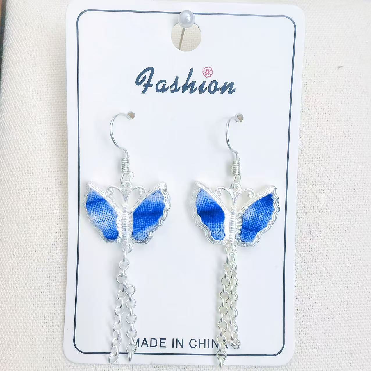 Sier Embroidered Handmade Blue Dyed Butterfly Rings
