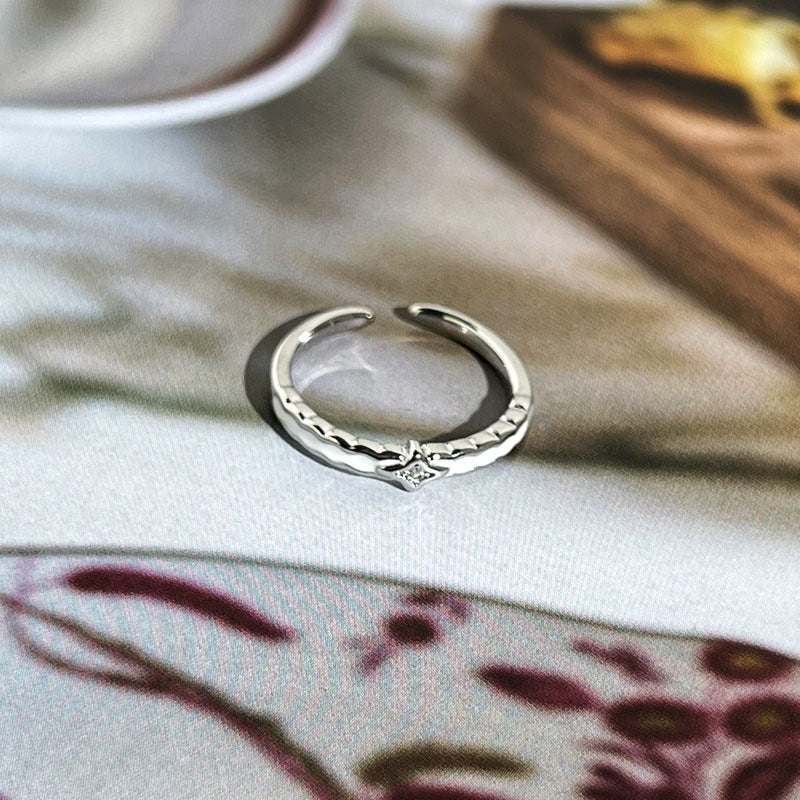 Irregular Texture Geometric Asterism Female Temperamental Minority Unique Design Index Rings
