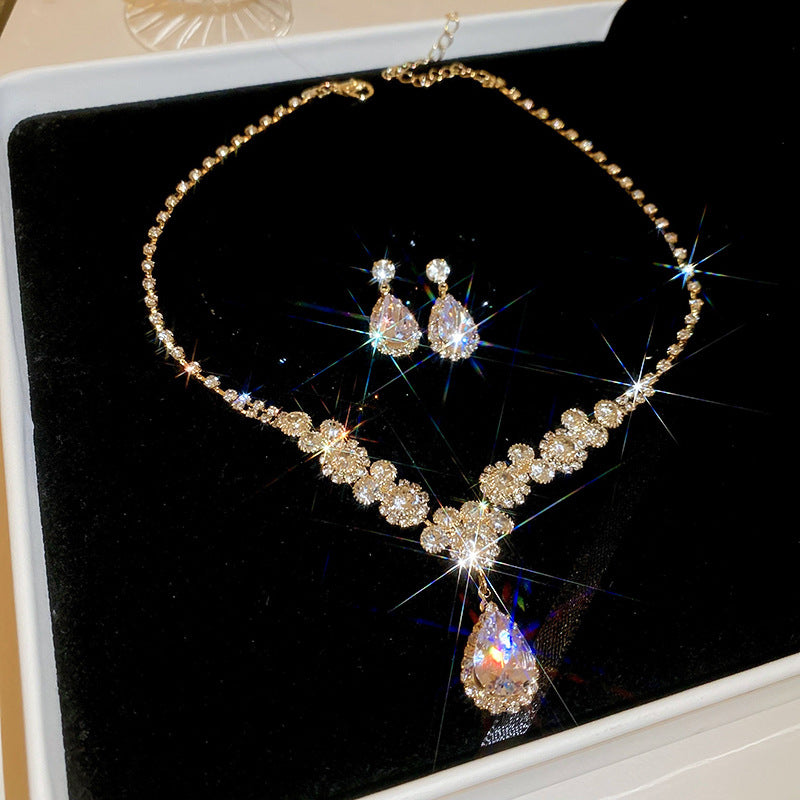 Drop Diamond Ear Affordable Luxury Style Stylish Clavicle Chain High Jewelry Set
